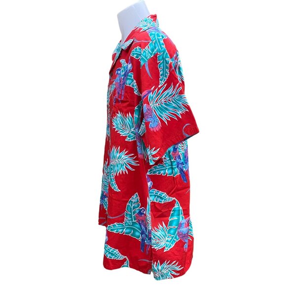 Go Barefoot Hawaiian Parrot Print Red Shirt 2XL Cotton Mens Short Sleeve USA - Picture 5 of 9